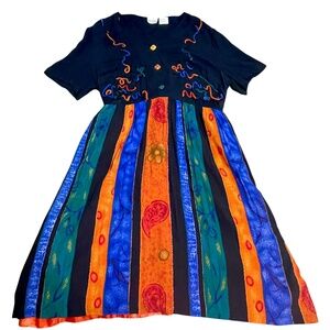 Halmode Plus 18W Short Sleeve Button Up Midi Dress Rayon Boho Festival Vibrant